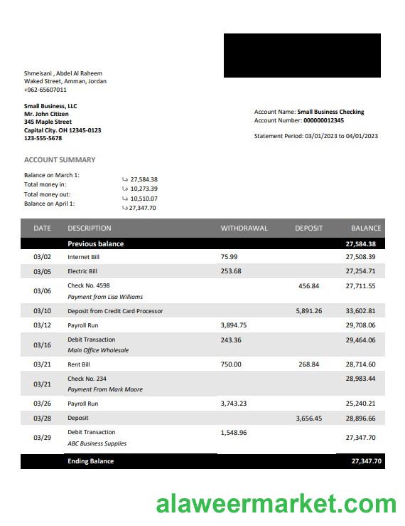 Bank Al Etihad firm account statement Word and PDF template